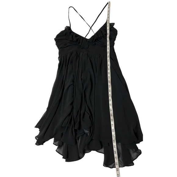 Aryn K Cocktail Dress Black Chiffon Ruffle V Neck Halter Tie Strap Size Medium - Picture 8 of 12